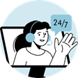 icon assistência 24/7, fundo azul