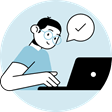 Icon pessoa a escrever em laptop com pensamento de certo