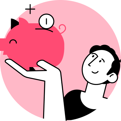 Icon pessoa a segurar porquinho mealheiro, fundo rosa